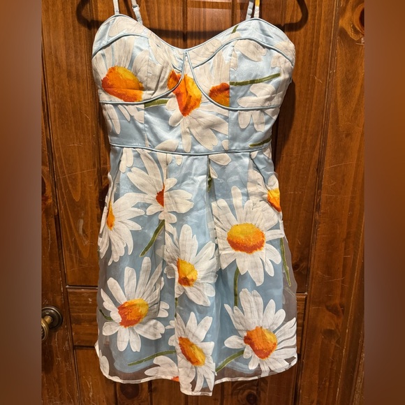 Minuet Petite Dresses & Skirts - Minuet Light Blue Satin with Sunflower Design Dress